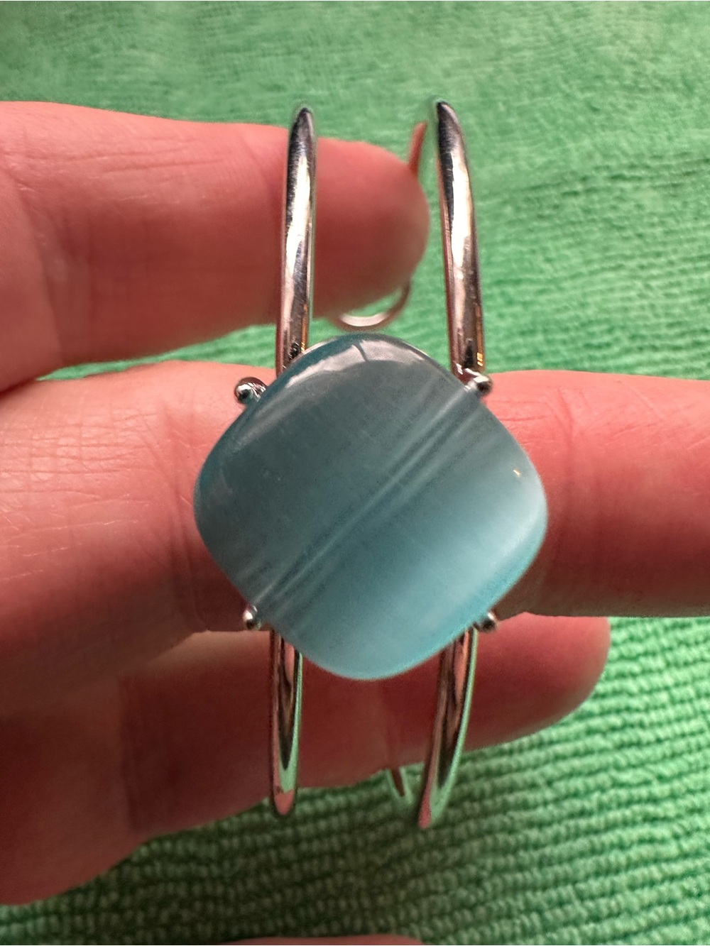 Unk Silver Tone Cuff Bracelet with Light Blue Glass Stone